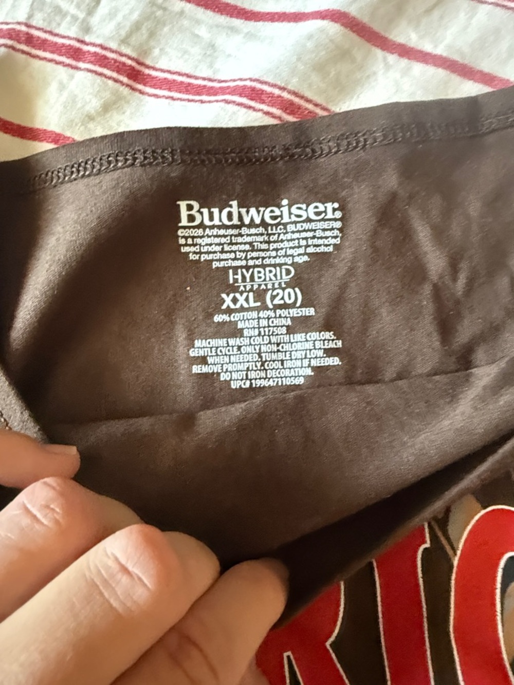 Hybrid Apparel Brown Tee with Red and White Budweiser Print - Picture 2 of 5